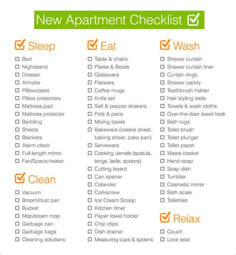 5 New Apartment Checklist Samples Sample Templates
