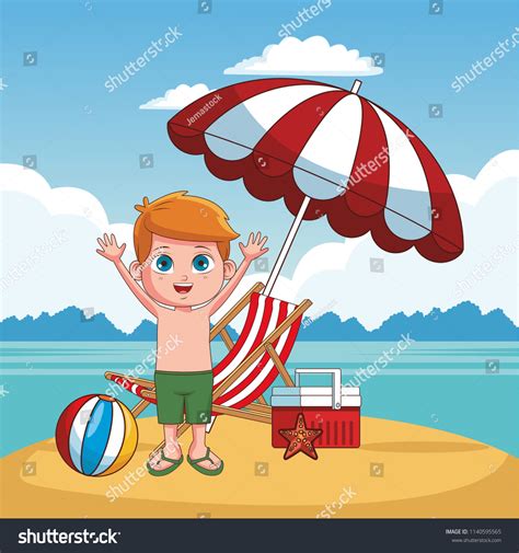 Kidsand Beach Cute Cartoons Stock Vector Royalty Free 1140595565