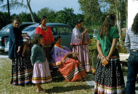 Florida Memory Seminole Indian Women In Bright Color Dresses At The