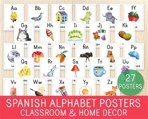 Spanish Alphabet Posters 27 Charts Letter Size Classroom And Etsy