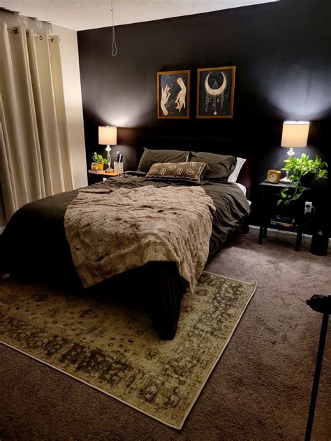 Dark And Moody Bedroom With Black Accent Wall Room Inspiration
