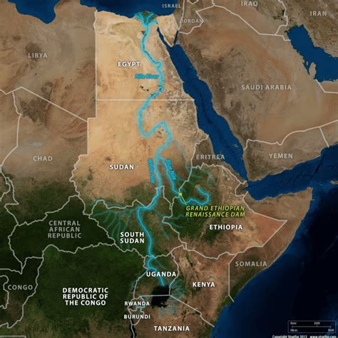 It rises south of the equator and flows northward through northeastern africa to drain into the mediterranean sea. The Nile River Source: "The Geopolitical Impact of the ...