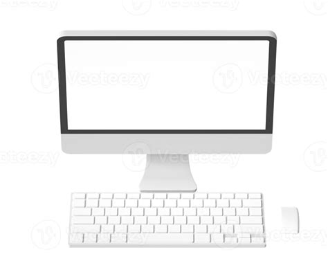 3d Computer Display With Blank Screen Mockup Desktop Pc With Keyboard
