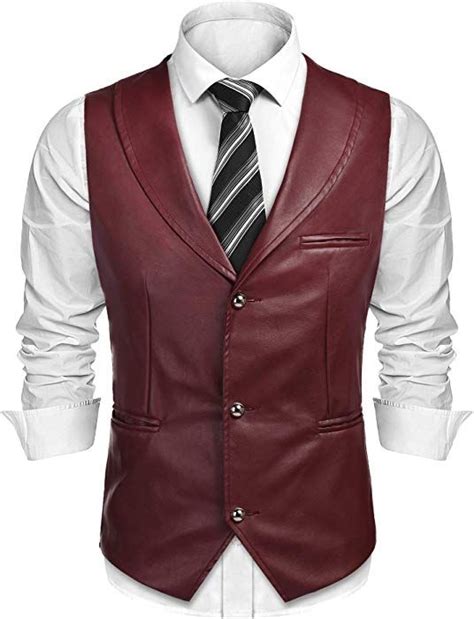 Coofandy Mens Leather Vest Slim Fit Sleeveless Jacket Casual