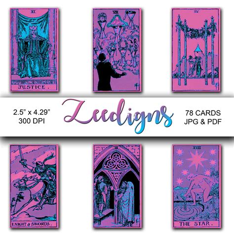 Pink Purple And Blue Tarot Cards 78 Deck Instant Digital Etsy