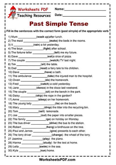 Simple Past Tense Worksheet Grade 8