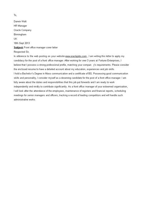 Front Office Manager Cover Letter Templates At