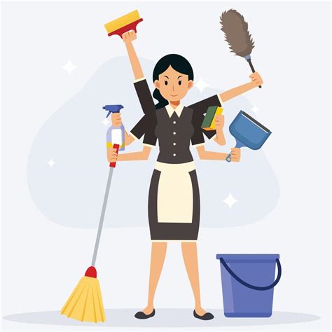 Super Maid And Home Cleaning Equipmentflat Vector Cartoon Character