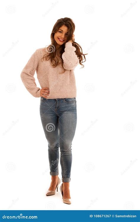 Portrait Of A Beautiful Teenage Caucasian Woman Isolated Over White Background Stock Image