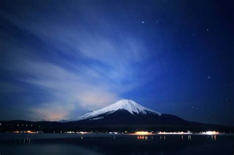 Mount Fuji And Lake Yamanaka At Night Places Around The World Around