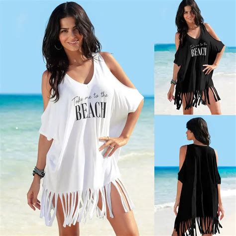 New Style Tassels Beach Cover Up 2018 Summer Beach Dress Off Shoulder