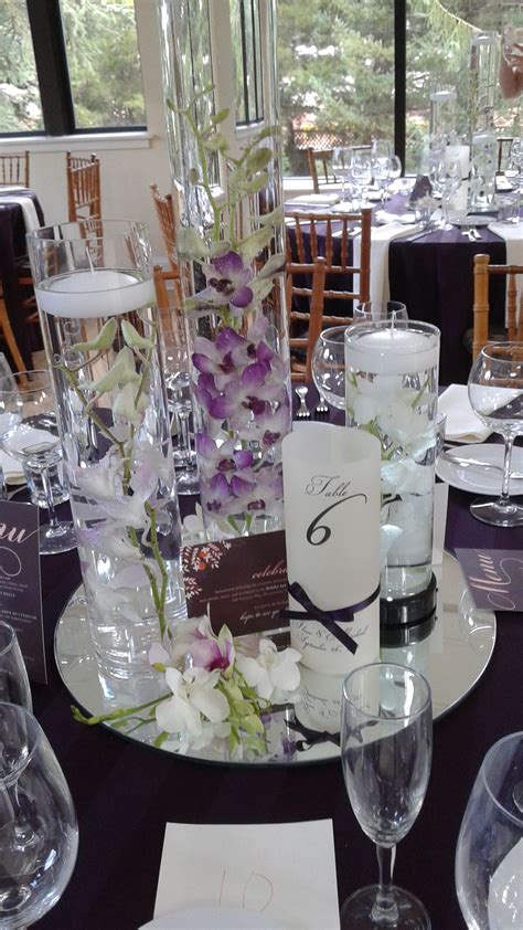 Striking Floating Orchid Centerpieces At Ilana And Mike’s Aldie Mansion Wedding Reception By