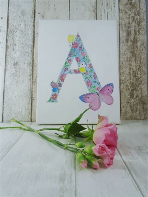 Hand Painted Flowers And Butterflies A4 Letter Canvas Initial Etsy