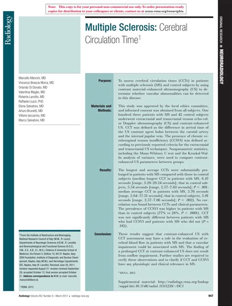 Pdf Multiple Sclerosis Cerebral Circulation Time