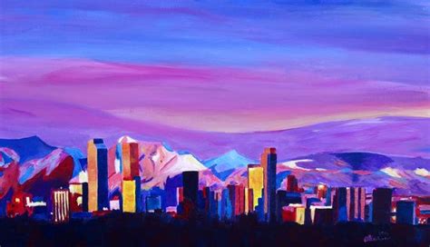 Denver Colorado Skyline With Luminous Rocky Mountains Etsy Art