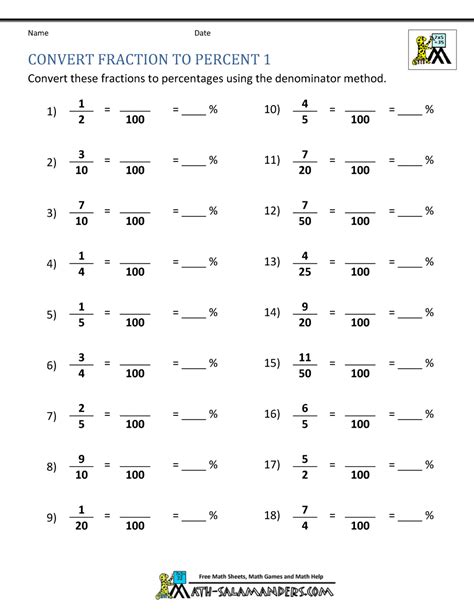 Converting decimals fractions and percentages worksheet