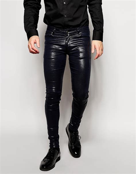 asos asos extreme super skinny jeans with shiny coating at asos