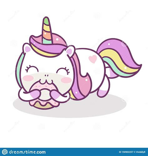 Cute Unicorn Vector Donut Cake Happy Birthday Pastel Color Stock Vector