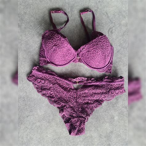 Purple Lace Lingerie Set 32C Top Size 10 Depop