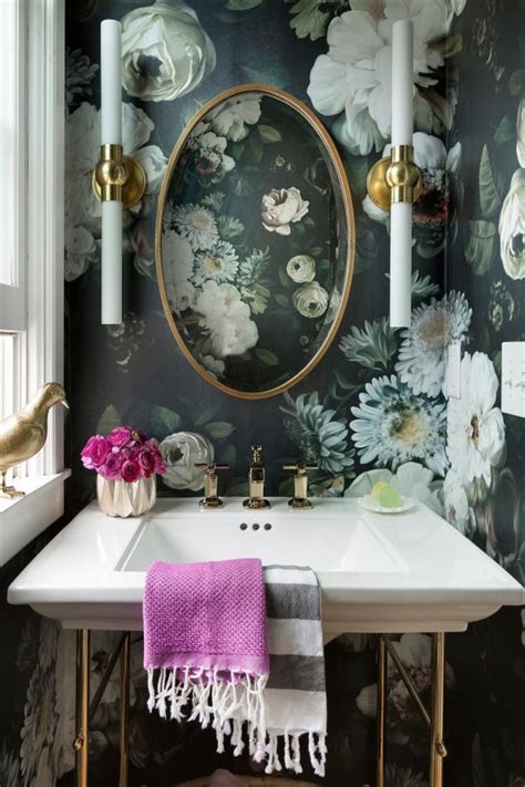Gray Powder Room With Floral Wallpaper Hgtv