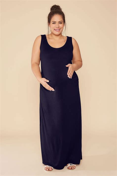 Bump It Up Maternity Navy Maxi Dress With Ruched Side Plus Size 16 To 30