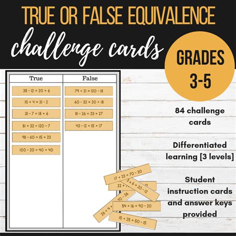 Balance The Equations True Or False Equivalence Challenge Cards From