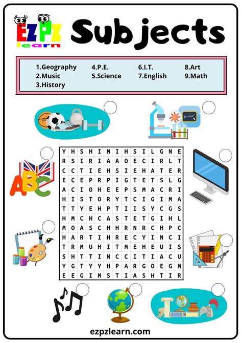 Subjects School Word Search 2
