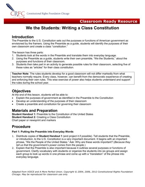 We The Students Writing A Class Constitution