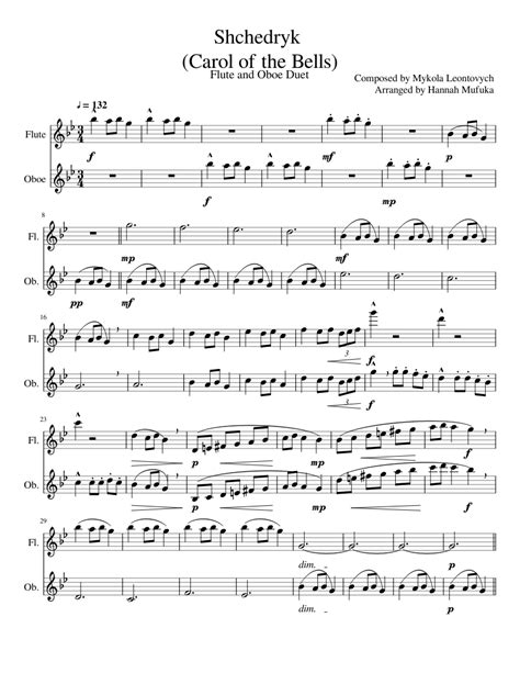 William gillock ukrainian bell carol ring silver bells sheet music notes chords download printable piano duet sku 188182. Shchedryk (Carol of the Bells) Sheet music for Flute, Oboe (Woodwind Duet) | Musescore.com