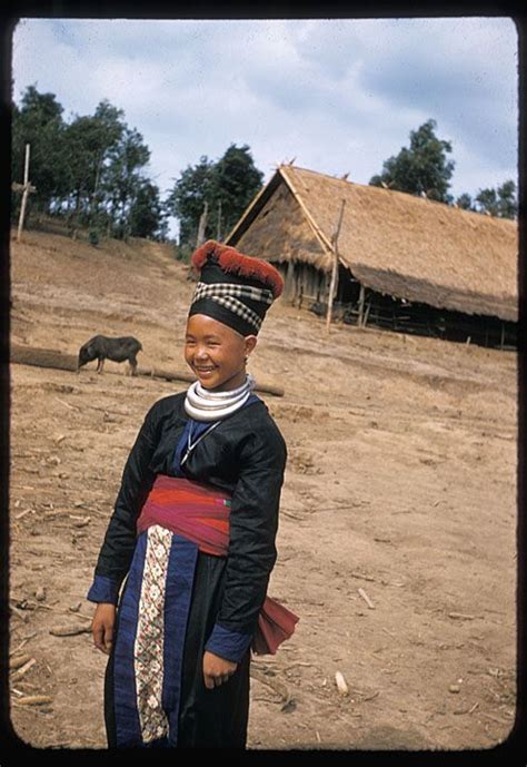 Laos A Frontal View Of Typical White Hmong Dress She Wears One Of A Variety Of Turbans