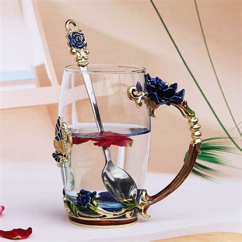 Valentines day gifts for him. HUISHENG Enamels Butterfly Flower Tea Cup, Glass Coffee ...