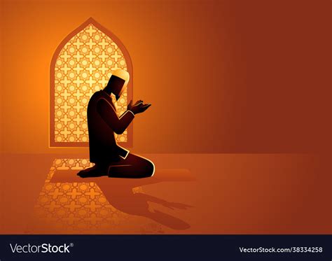 Muslim Man Praying Inside Mosque Royalty Free Vector Image