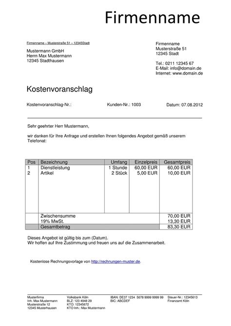 Der auftrag gilt somit als erteilt, sofern diesem nicht widersprochen wird. Kostenvoranschlag Vorlagen kostenlos downloaden