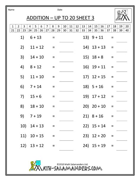 My Teaching Life & Experience (MATHEMATICS): Addition up to 20 (worksheets)