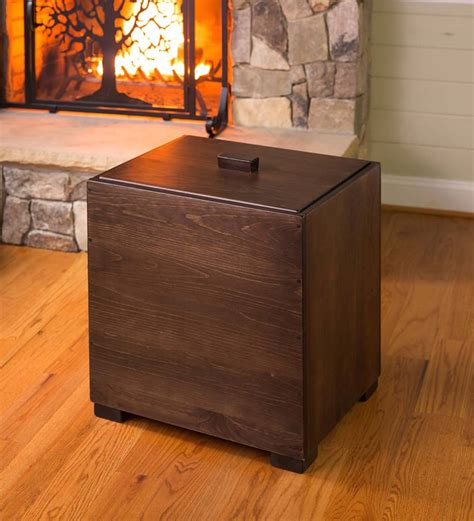 It is sturdy and will contain the mess from firewood. Handmade Wood Storage Box with Lid | PlowHearth