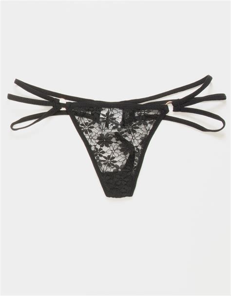 Full Tilt Strappy Side Lace Thong Black Tillys