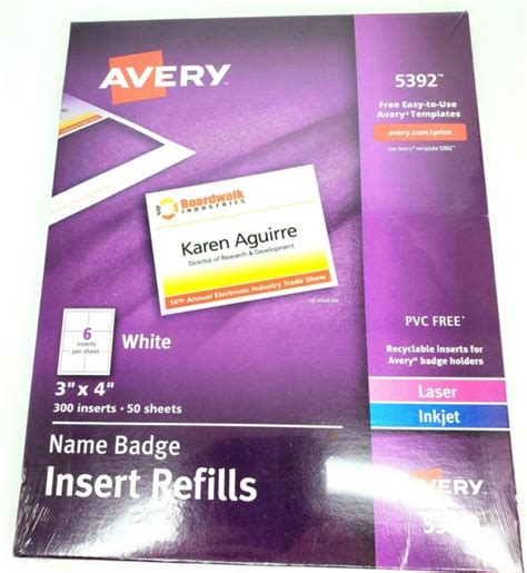 Avery Laserinkjet Name Badge Insert Refill 3x 4 300 Count 5392 New