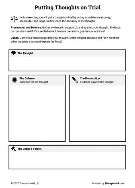 Free interactive exercises to practice online or download as pdf to print. Cognitive Restructuring: Thoughts on Trial (Worksheet ...