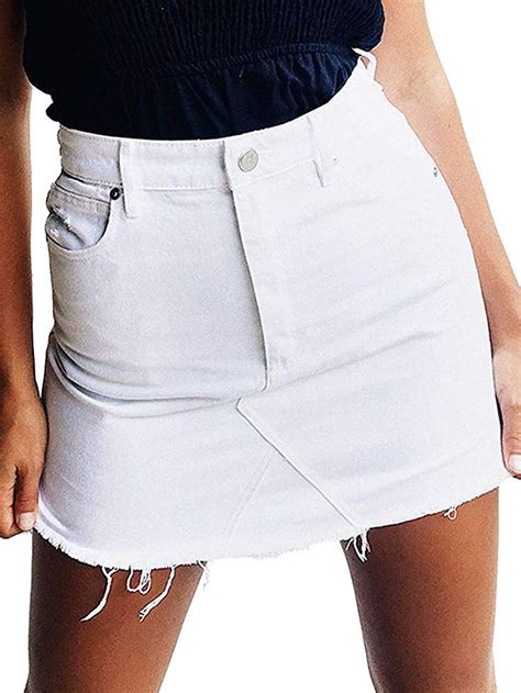 Angelegant Jean Skirt Womens High Waisted Fringed Slim Fit Elastic