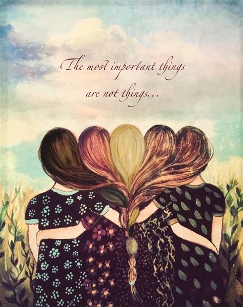 Five Sisters Best Friends With Brown And Reddish Hair Art Print And Quote