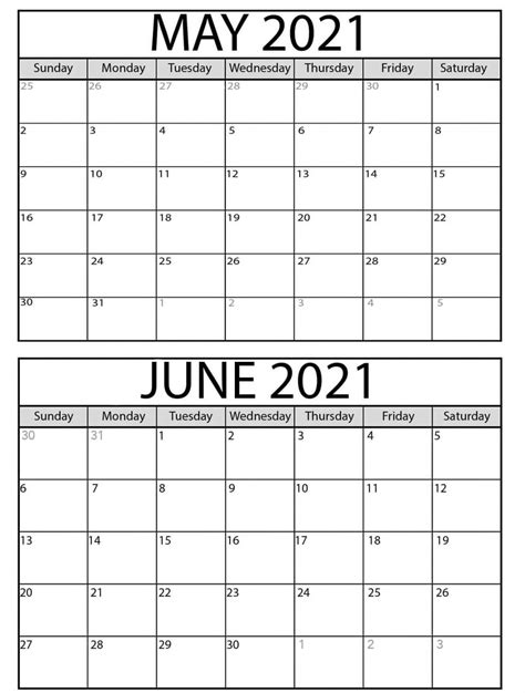 Free Printable 2021 May June Calendar Pdf My Blog Free Printable 2021