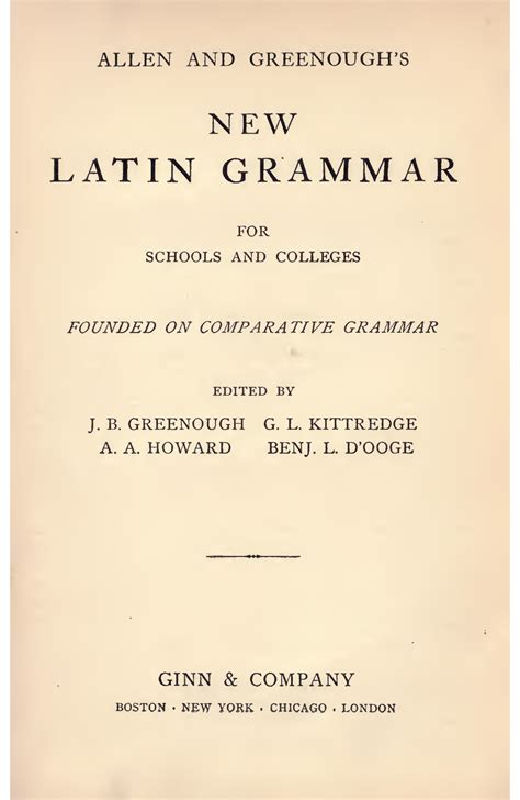 Allen And Greenoughs New Latin Grammar For Schools And Colleges