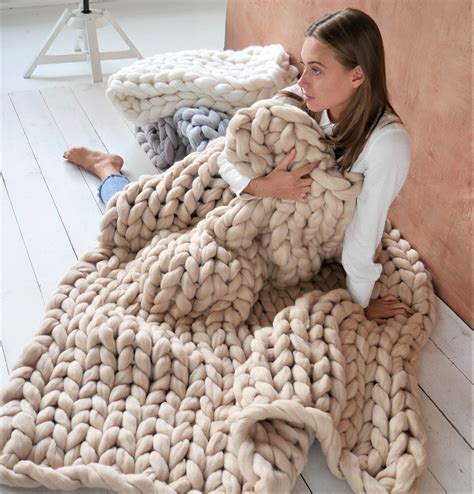 Giant Knit Blanket Chunky Knit Merino Wool Blanket Super Chunky Knit