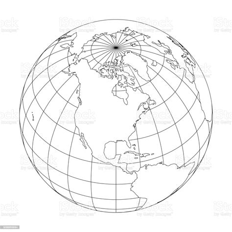 Outline Earth Globe With Map Of World Focused On North