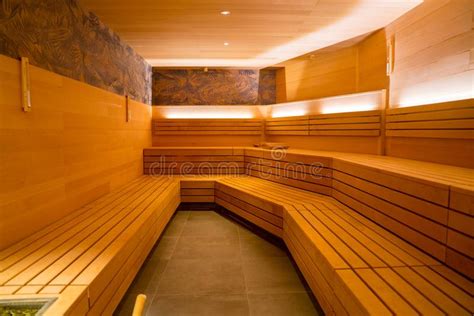 Beautiful Spa Interior Design With Steam And Wood Saunas Stock Image