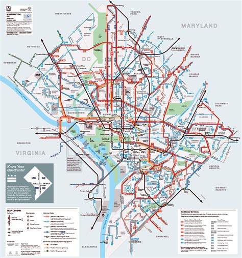 Detailed Metrobus Route Map Of Washington Dc Washington Dc Usa