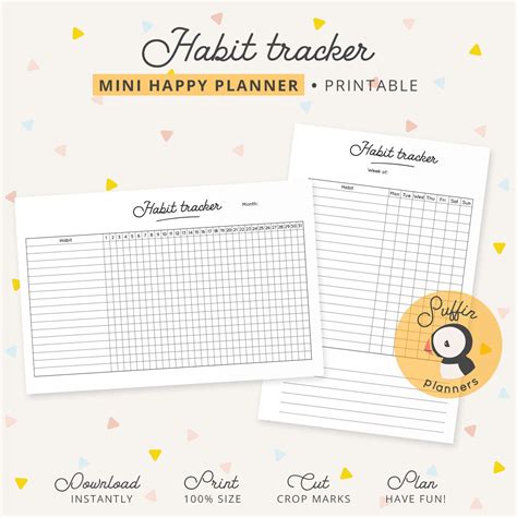 Mini Happy planner habit tracker, Habit tracker printable, Habit printable, Weekly habit tracker 