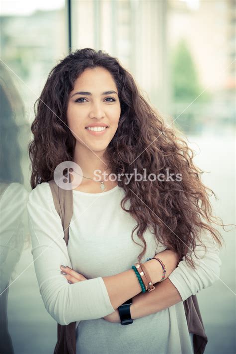 Beautiful Curly Long Brunette Hair Moroccan Woman In The City Royalty