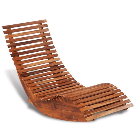 Anself Rocking Outdoor Folding Sun Lounger Garden Chaise Lounge Chair Wooden