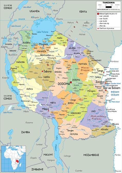 Large Size Political Map Of Tanzania Worldometer
